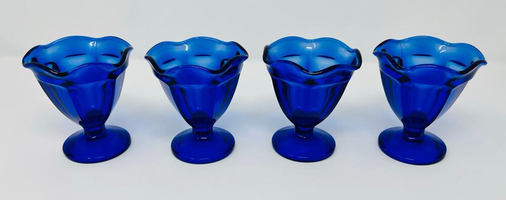 Anchor Hocking 4 Cobalt Blue Tulip Ice Cream Glasses Sundae Parfait Dessert‎ 4"